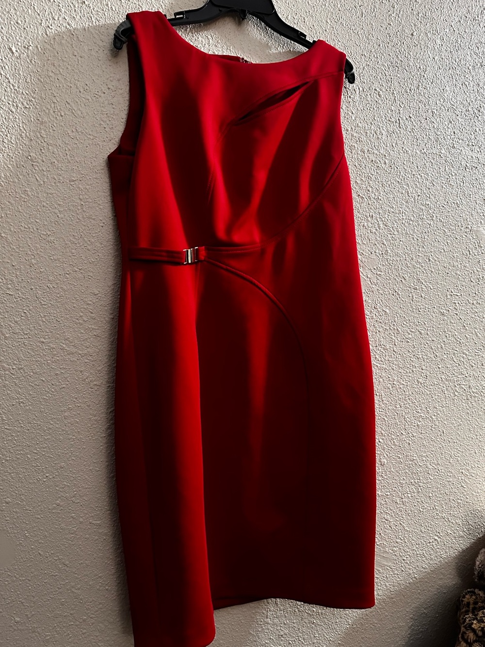 Calvin Klein Red Sleeveless Sheath Dress with Waist Buckle